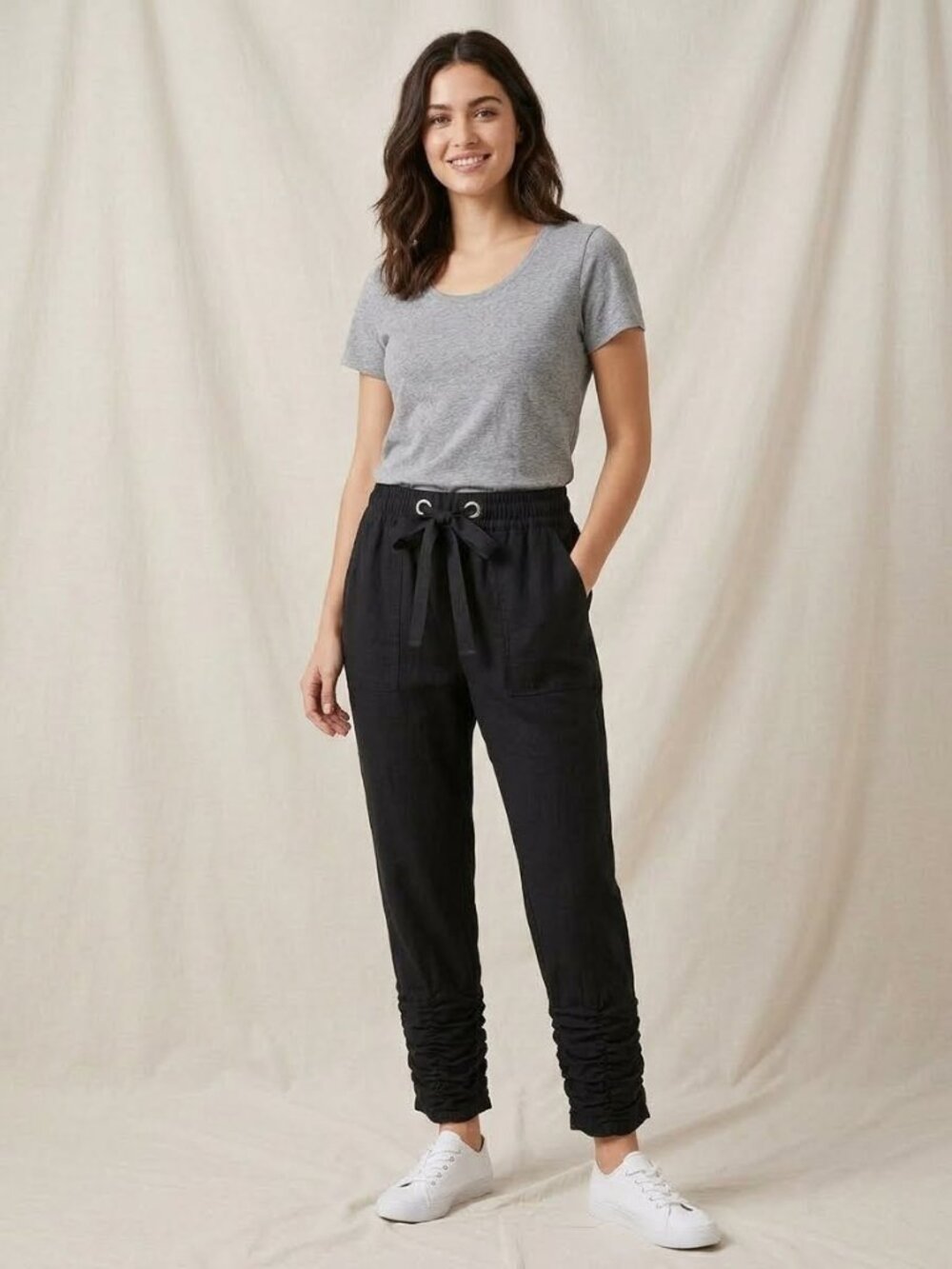 Pink Rose Black Rayon Drawstring Jogger Pants Size L